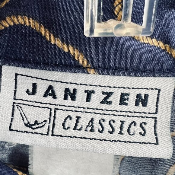 Jantzen Womens Hawaiian Top Large Blue 100% Cotton Crest‎ Flag Shirt Vintage 80s - Picture 4 of 9